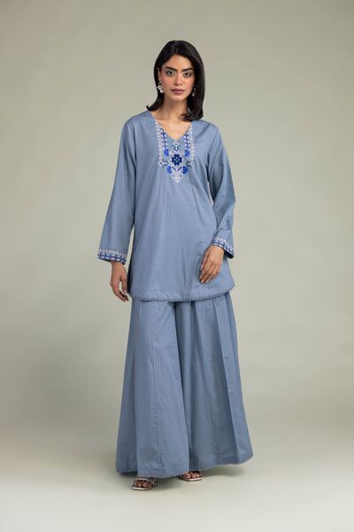 Embroidered | Cotton Dobby | Solid Blue Pants | GBP 25.00