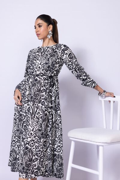 Printed | Dull Raw Silk | Maxi Dress | GBP 15.00