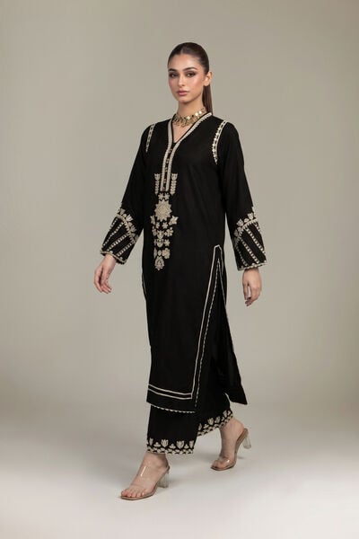 Embroidered | Raw Silk | Black Silk Pants | GBP 35.00