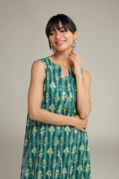 Embroidered | Cotton Dobby | Teal Cotton Kurta | GBP 12.50