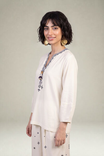 Embroidered | Viscose Crepe | V-Neck Crepe Blouse | GBP 35.00