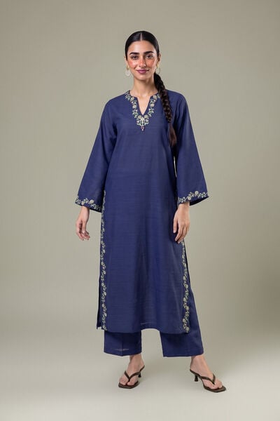 Embroidered | Light Khaddar | Embroidered Navy Kurta | GBP 35.00