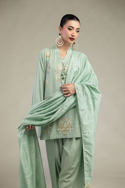 Embroidered | Polyester Silk | Floral Mint Dupatta | GBP 35.00