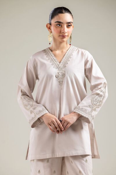 Embroidered |Cotton Dobby | Off-white V-Neck Kurta | GBP 25.00