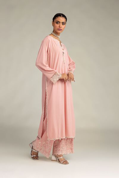 Embroidered | Raw Silk | Embroidered Pink Pants | GBP 35.00
