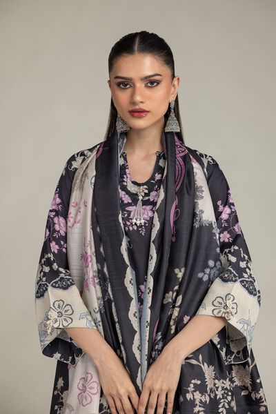 Embroidered | Polyester Silk | Black Floral Dupatta | GBP 20.00