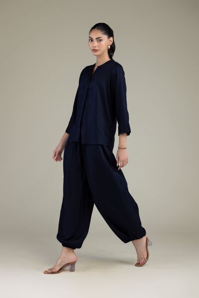Embroidered | Viscose Crepe | Navy Viscose Trousers | GBP 20.00