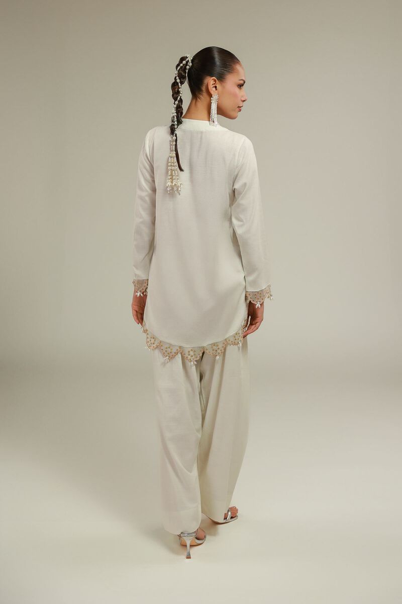 Embroidered | Raw Silk | Floral V-Neck Kurta | GBP 55.00