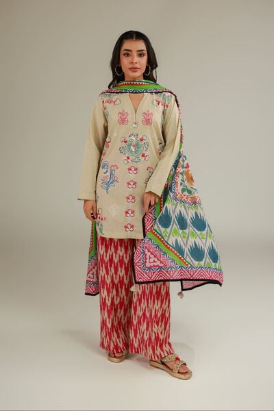 Embroidered | Cotton Dobby | Red Summer Pants | GBP 15.00