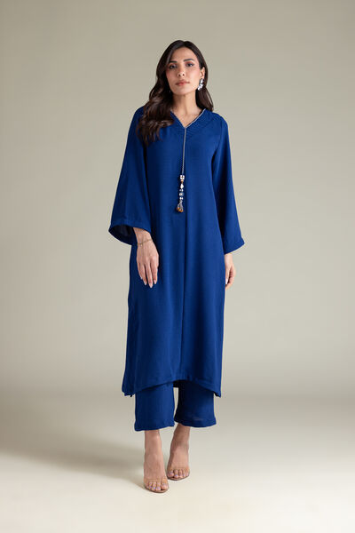 Dyed | Textured Georgette | Solid Blue Pants | GBP 25.00