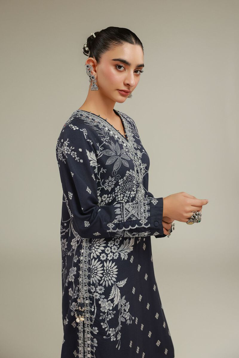 Embroidered | Raw Silk | Geometric V-Neck Kurta | GBP 40.00