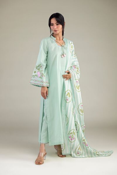Embroidered | Cotton Dobby | Mint Cotton Kurta | GBP 40.00