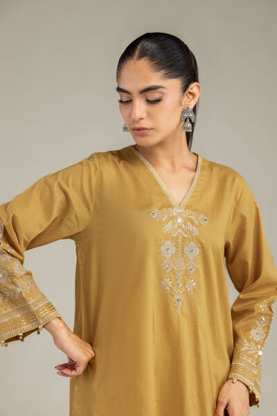 Embroidered | Cambric | Short Mustard Kurta | GBP 35.00