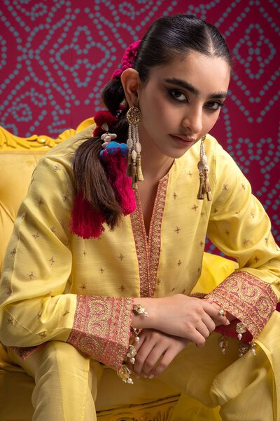 Kurta | Embroidered, YELLOW, hi-res