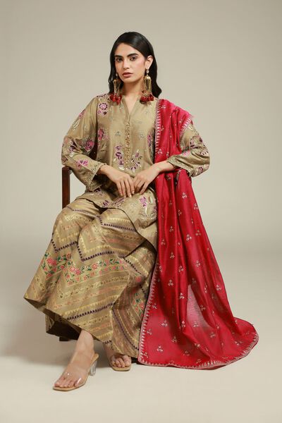 Embroidered | Raw Silk | 3 Piece Co-ord Set | GBP 120.00