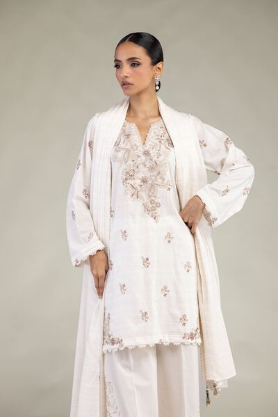 Embroidered | Messuri Dobby | White Tailored 3-Piece | GBP 75.00