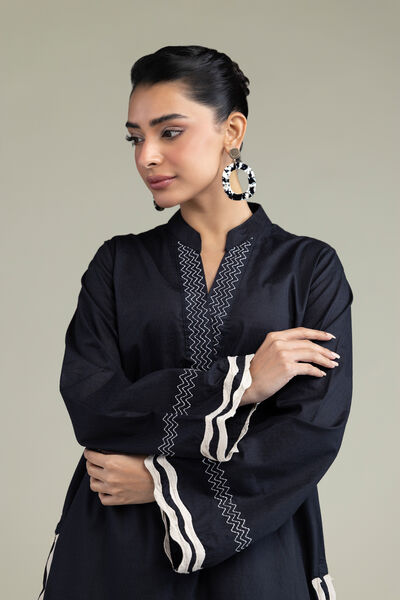 Embroidered | Cotton Dobby | Black Cotton Kurta | GBP 12.50