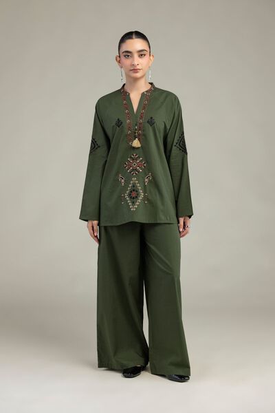 Embroidered | Textured Cotton | Textured Cotton Trousers | GBP 14.00