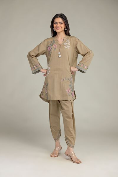 Embroidered | Cotton Dobby | Floral Beige Shalwar | GBP 15.00