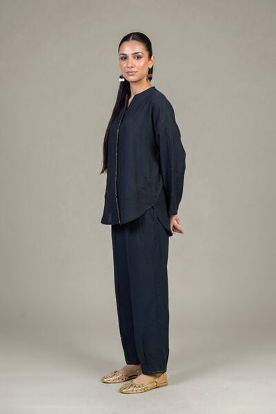 Dyed | Crepe | Navy Crepe Trousers | GBP 25.00
