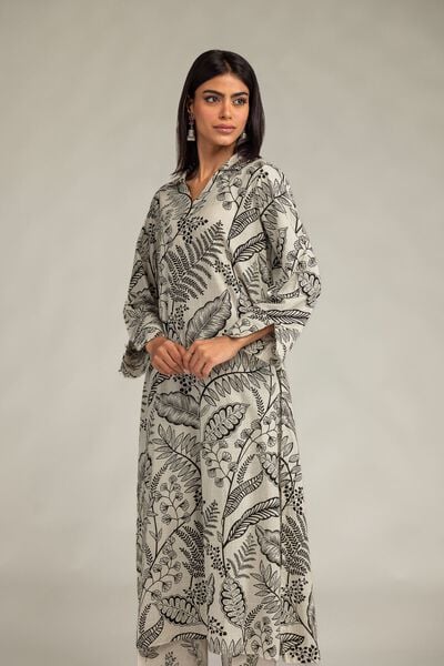 Printed | Textured Cotton | V-Neck Longline Kurta | GBP 30.00