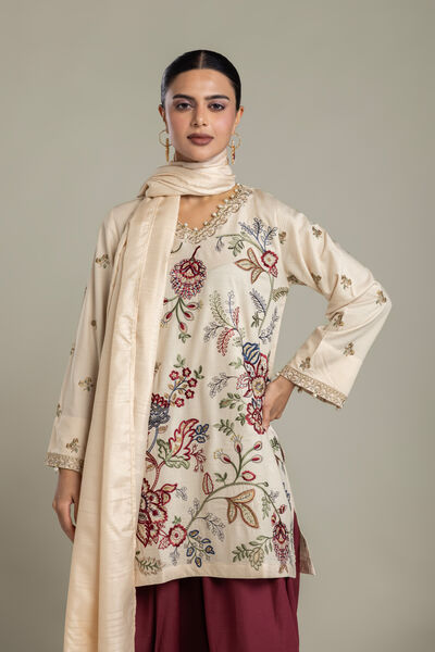 Embroidered | Raw Silk | Short V-Neck Kurta | GBP 60.00