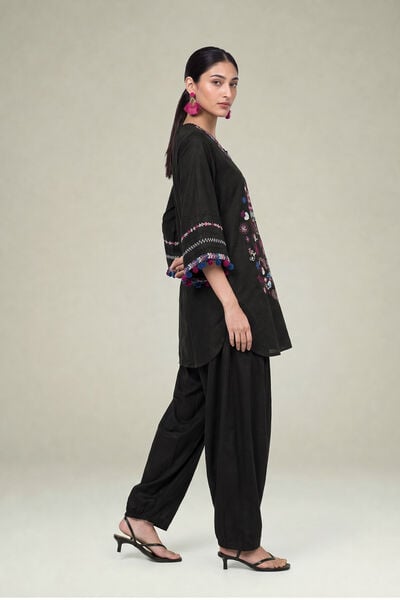 Embroidered | Cambric | Black Solid Pants | GBP 25.00
