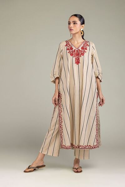 Embroidered | Cambric | Beige Cambric Pants | GBP 15.00