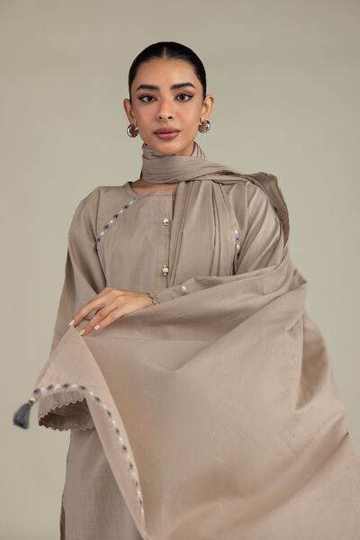 Textured Lawn | Embroidered | Beige Lawn Dupatta | GBP 25.00