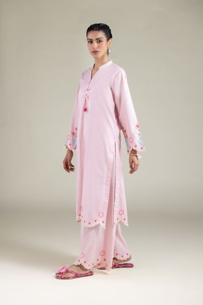 Embroidered | Textured Cotton | Relaxed Floral Pants | GBP 20.00