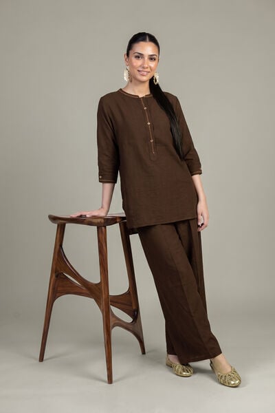 Dyed | Crepe | Solid Brown Trousers | GBP 25.00