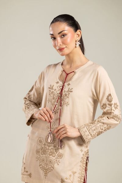 Embroidered | Raw Silk | Floral Beige Kurta | GBP 40.00