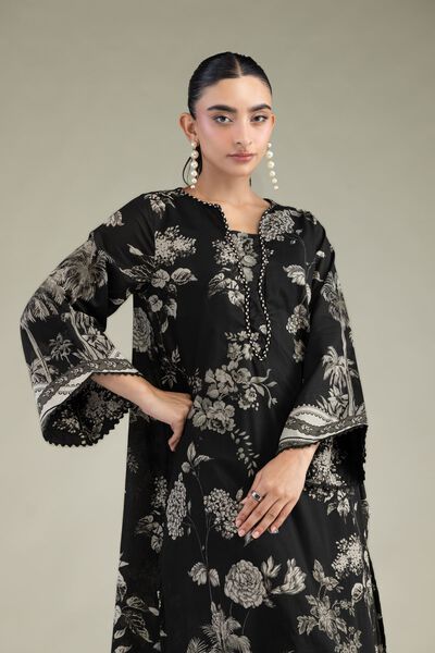 Printed | Cambric | Long Black Kurta | GBP 40.00