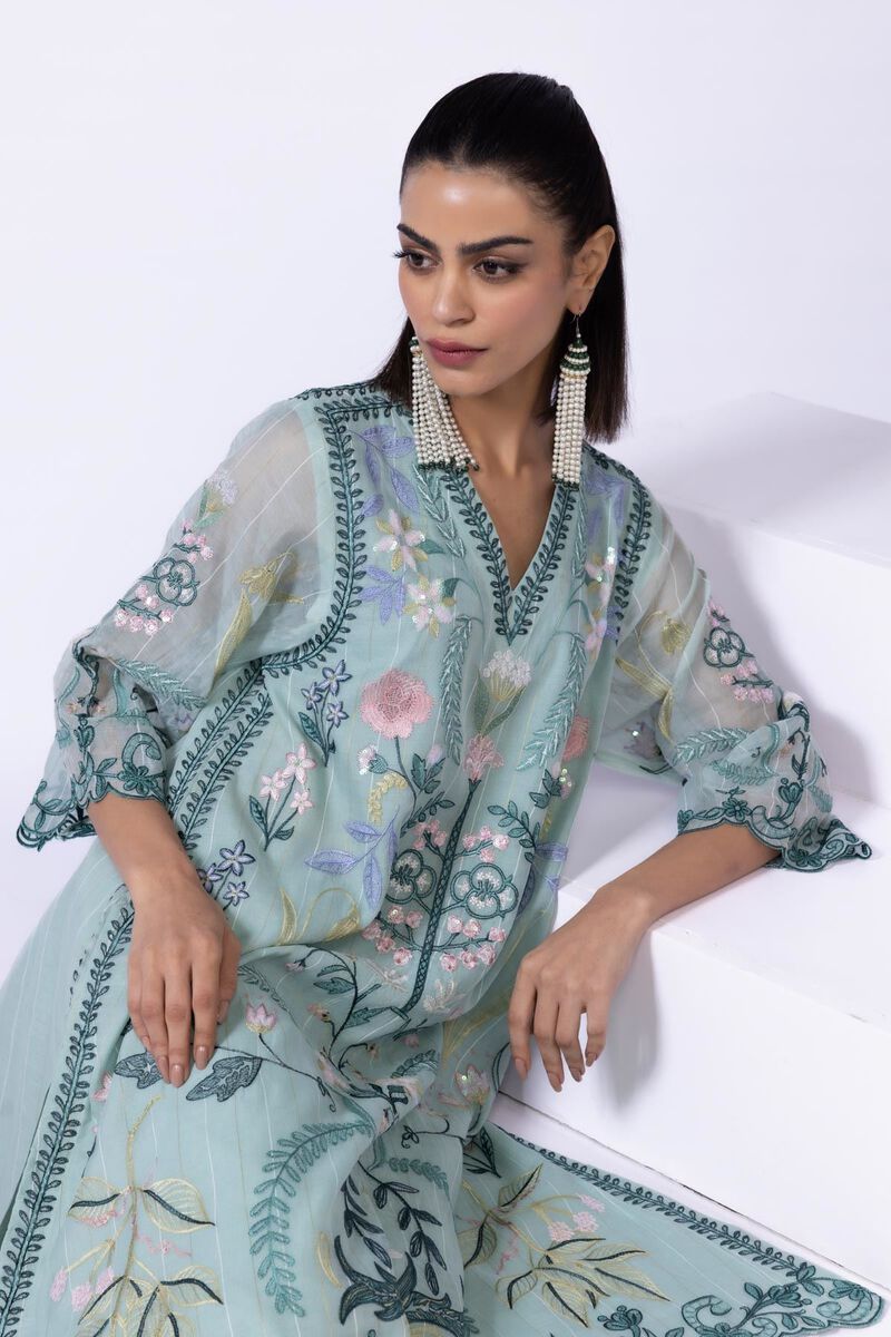 Embroidered | Cotton Zari Organza | Kurta | GBP 60.00