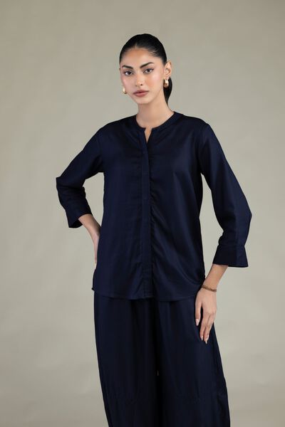 Embroidered | Viscose Crepe | Navy Viscose Shirt | GBP 25.00