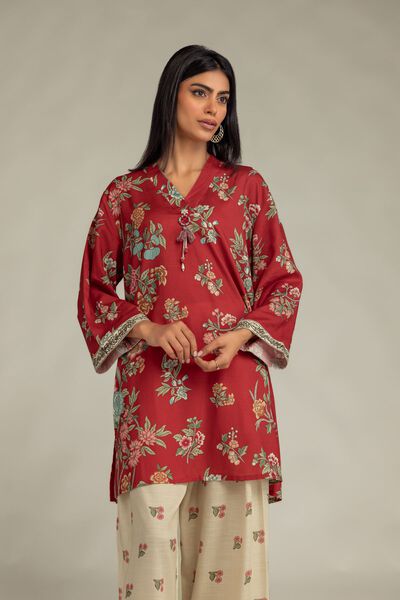 Printed | Raw Silk | Floral Red Kurta | GBP 17.50
