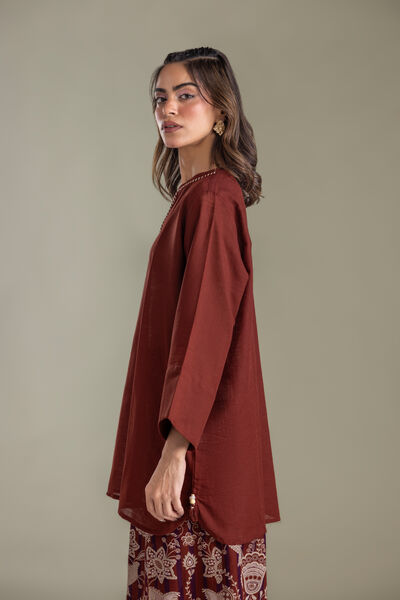 Printed | Light Khaddar | Maroon V-Neck Kurta | GBP 30.00