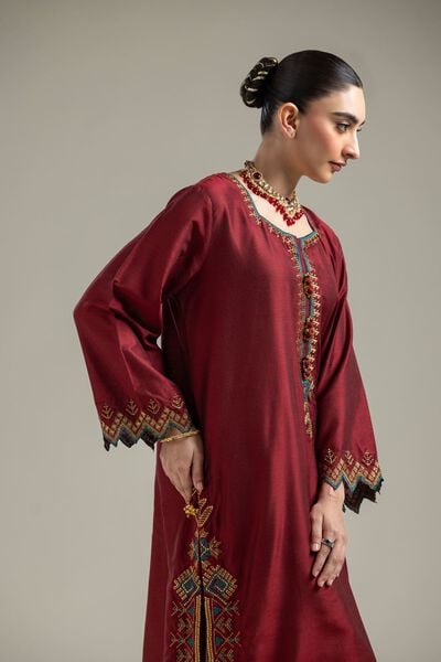 Raw Silk | Silk Maroon Kurta | GBP 45.00