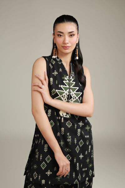Embroidered | Cotton Dobby | Black Sleeveless Kurta | GBP 12.50