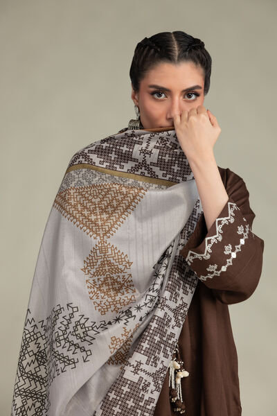 Embroidered | Polyester Silk | Brown Silk Dupatta | GBP 25.00