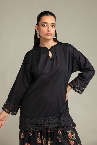 Embroidered | Cambric | Short Black Kurta | GBP 45.00