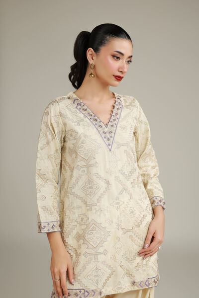 Embroidered | Raw Silk | Geometric Silk Kurta | GBP 55.00
