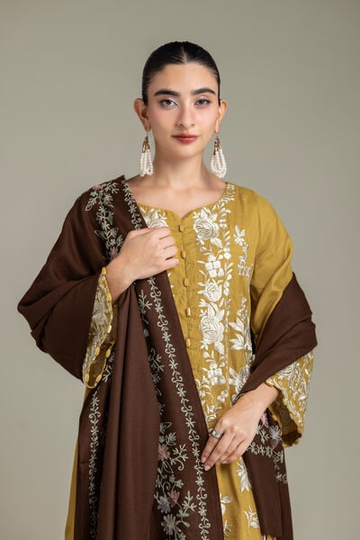 Embroidered | Raw Silk | Brown Silk Shawl | GBP 35.00