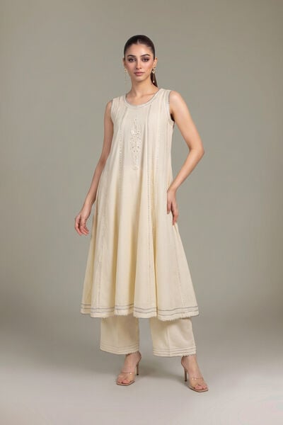 Embroidered | Raw Silk | Off-White Silk Pants | GBP 35.00