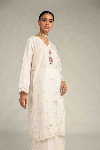 Embroidered | Raw Silk | Floral Longline Kurta | GBP 55.00