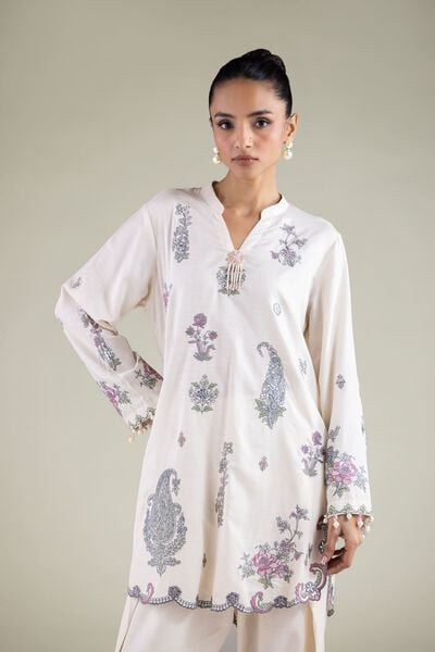 Embroidered | Raw Silk | Paisley Pearl Kurta | GBP 50.00