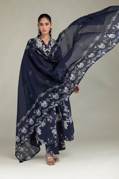Embroidered | Cambric | Navy Floral Pants | GBP 15.00