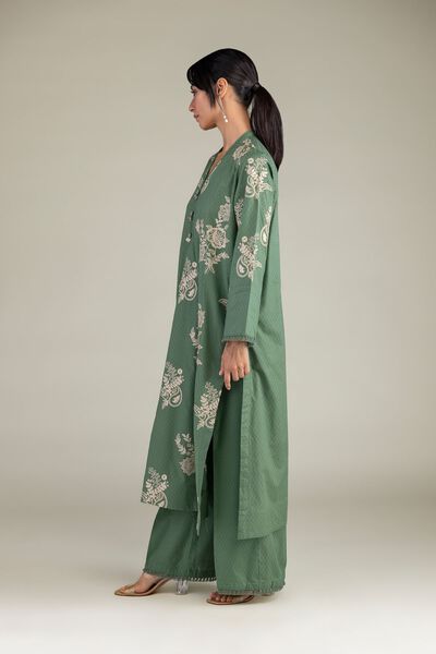 Embroidered | Cotton Dobby | Solid Green Pants | GBP 25.00
