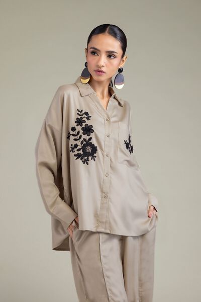 Embroidered | Viscose Crepe | Floral V-Neck Shirt | GBP 30.00