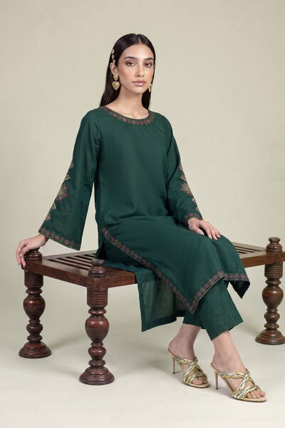 Embroidered | Cambric | Green Cambric Kurta | GBP 35.00